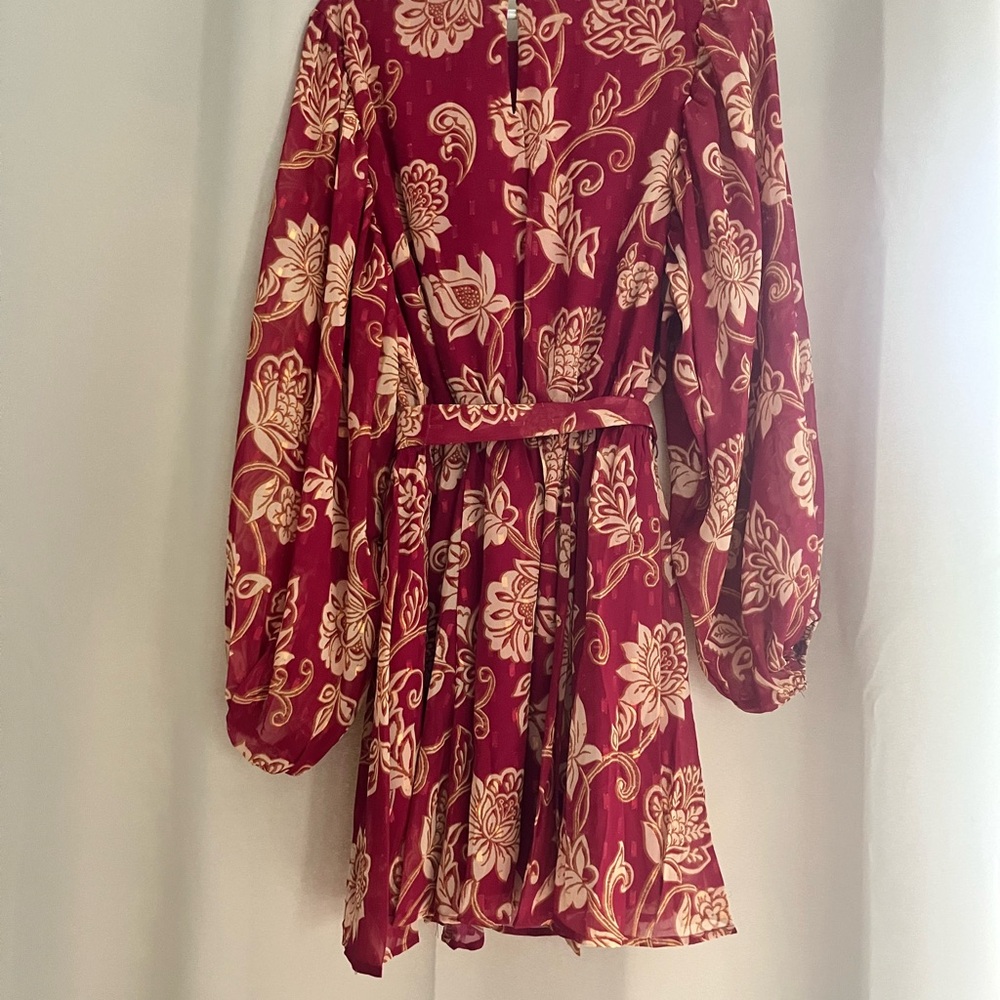 Flying Tomato Red and Gold Ruffled Sundress with Bishop Sleeves - Picture 2 of 4